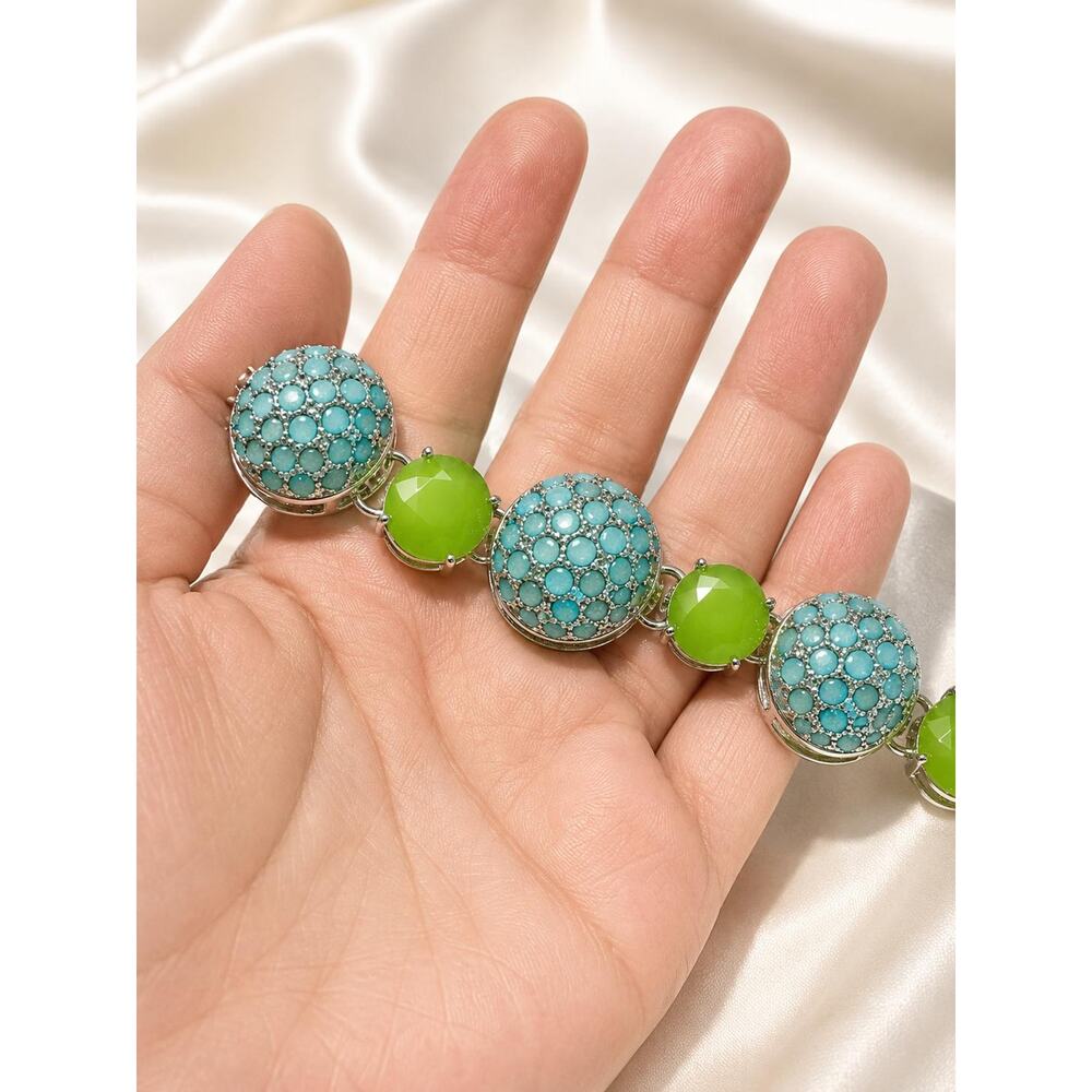 Liz Claiborne Blue Green Statement Necklace 
Silver Tone Bubble Disc Necklace - Picture 5 of 11